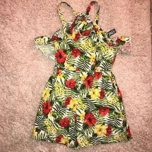 XOXO Tropical Halter off-Shoulder Romper Small